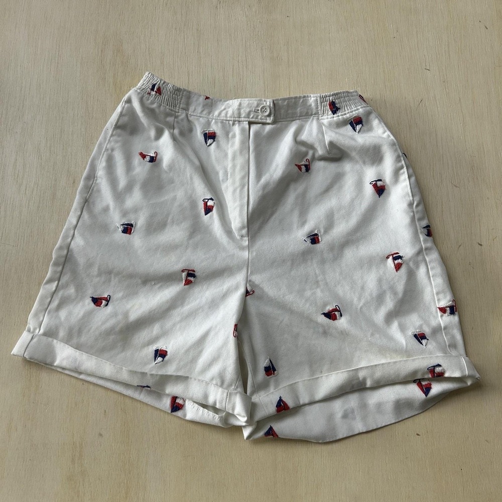 Vintage Gordon Of Philadelphia Chino Shorts Womens 10 White Nautical Embroidered